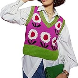 Beige Floral V-Neck Sleeveless Sweater-image-57