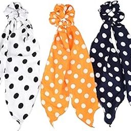 Polka Dots Hair Scarf Scrunchies, Elastic Hair Ties, 2 in 1 Ponytail Holder Hair Scarves For Girls and Women, Fashion Accessories For Parties Function & Birthday Gifts, Pack Of 3Pc-13