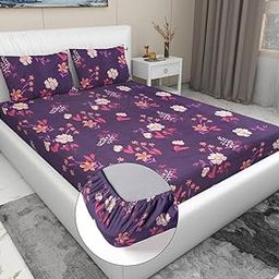 RD TREND Presents Elastic Bedsheets for King Size Bed (78X72X8 Inch),Glace Cotton 210 TC with 2 Pillow Covers(18 X 28 Inch) Color- Purple White Pattern-Floral-image-42