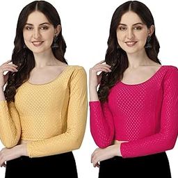 PROFASHION HUB Round Neck Stretchable Full Sleeve Readymade Combo Blouse for Women-image-63