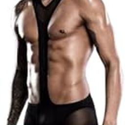 Men's Black Semi mesh Poly spandex net bodysuit (IN, Alpha, L, Regular, Black)-image-33