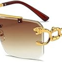 Men Women Retro Luxury Rimless Sunglasses UV Protected Desire Eyewear Vintage Sunglass Stylish Goggles, Brown,Medium-image-78