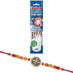 Quick Milk Magic Sipper Straw with Premium Designer Swastik Rakhi | Rakhi Gift For Brother | Magic Sipper Straw | 08-7
