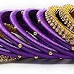 pratthipati's Silk Thread Bangles Plastic Bangle Set Color (L-PURPLE-Gold) (Pack of 10) (Size-2/0)-image-54