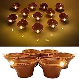 BRIGHTZONE Plastic Well Led Light Water Sensor Diya No Electricity Needed, Artificial Flameless Candle Panti Best for Decorations for All Occasions Ganapati Navratri Diwali Wedding Party-image-0