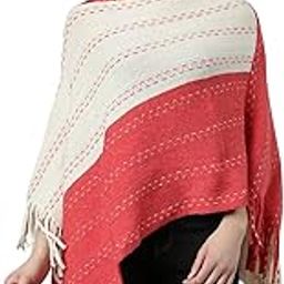 Women's Three-Quarter Sleeves High Neck Colourblocked Orange Poncho-015_Orange-image-71