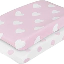 EVERYDAY KIDS 2 Pack Baby Changing Pad Covers for Baby Girl ââ‚¬â€œ Fits Most Changing Table Pads; 100% Cotton Jersey Knit, Breathable, Soft Changing Table Topper ââ‚¬â€œ Pink and White Hearts and Polka Dots-image-34