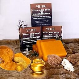VILITIC Kojic Acid Dark Spot Removal Soap Bars [Pack of 3 (100 Grm)] with Vitamin C, Retinol, Collagen, and Turmeric—An Original Japanese Complex Infused with Vitamin E, Hyaluronic Acid, Shea Butter, and Castile Olive Oil-image-44