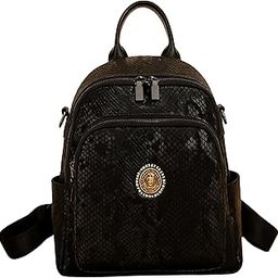 Black Designer Faux Leather Backpack for Women | Snake Texture Luxury Bag with Golden Emblem | Stylish Daily & Travel Use-image-22