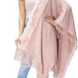 Women Girls Faux Fur with Bottom Lace Woolen Stole Winter Warm Wrap Shawl for Casual Wear (SC 35 Lace Fur Stole_Pink)-image-0