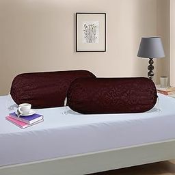 Kuber Industries 2 Pcs Aesthetic Bolster/Side Pillow Cover with Dori for Sofa & Diwan | Washable Cylindrical Takiya & Round Pillow Cover for Home Decoration | Floral Design - Brown-image-1
