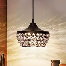 Homesake Crystal Pendant Light - Modern Black Hanging Ceiling Lamp with Sparkling Crystals, Decorative Lighting for Dining Room, Living Room, Bedroom, Kitchen Island - Elegant Chandelier Style(Black)-9