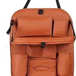 AV CART Car Backseat Organizer with Multi-Pockets – Leather Car Seat Back Protector with Foldable Table Tray – Travel Storage Bag for Kids & Adults – Universal Fit (Brown)-image-45