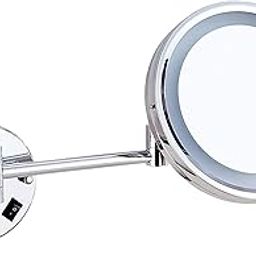 DOLPHY Stainless Steel One Side 5X Magnifying White Led Lighted Shaving And Wall Mount Makeup Round Mirror, 8-Inch (Silver)-37