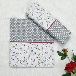 Kitch Deco™ 100% Cotton 200TC Printed Two Single Bed Top Sheet Without Pillow Cover Set of 2 (Grey Flower)-image-29