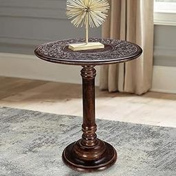 Skaffix Wooden End Table with One Pillar, Coffee Table for The Bedroom, Center Table, Nightstand, and Side Table for The Living Room (Brown)-image-41