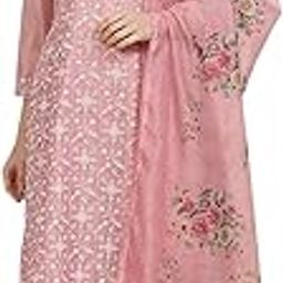 Women's Chanderi Printed Dusky Pink Machine Embroidered Unstitched Suit Set Free Size-9