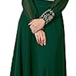 Women Dark Green Embroidered Printed Georgette Top & Skirt Latest Style-picture-11