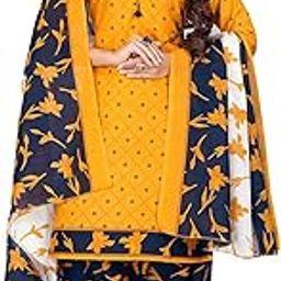 women Mustard Cotton Printed Readymade Patiala Salwar Suit-image-3