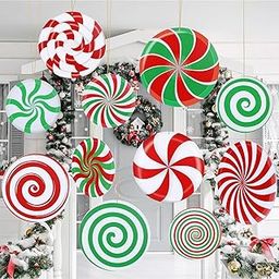 12 Pcs Outdoor Christmas Hanging Ornaments Double Sided Holiday Porch Lawn Decorations Large Christmas Yard Hanging Ornaments Candy Hanging Decorations for Xmas Tree Porch Yard Decor-image-9