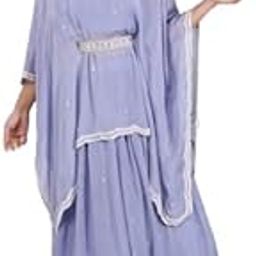 Women Kaftan Dress with Designer Skirt 2 Piece Set | Traditional Stunning Chinon Silk Purple Dress Braided Waist Belt (Size-M)-25