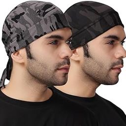 PAAROPKAR Unisex Spandex Patka Skull Cap Bandana/Fashionable Helmet Liner/Head Cap-Hard Hat Liner Sweat Cap - Cycling Cap - Pirate Bandana Army Print (Pack of 2), Free Size Black-1