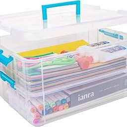 JIGSHTIAL Plastic Storage Containers with Lids, 2 Layer Multipurpose Clear Stack & Carry Box, Craft Organizers and Storage Bin for Organizing Art & Craft Sewing Makeup Nail Supplies (Blue, 2. Layar)-19