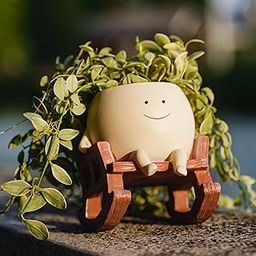 Swing Face Planter Pot Rocking Chair Planters for Indoor Outdoor String of Pearls Succulents, Cute Flower Pot with Drainage Hole, Swinging Plant Pot Ideai Gift Decor-image-11