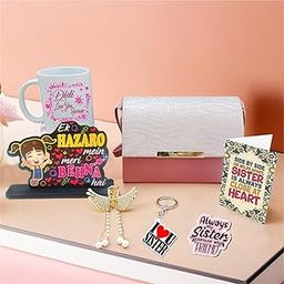 PICRAZEE Gift Combo for Sister – Ceramic Mug, Purse, Hair Clip, Keyring, Fridge Magnet & Greeting Card | Birthday & Raksha Bandhan Gift-image-45