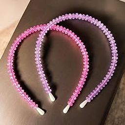 Rhinestone Crystal Beads Hairband Hoop Accessories for Women (Pink & Purple, Set of 2)-image-48
