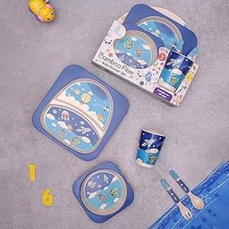 The Bamboo Co ® Kids/Baby Feeding/Dinner Set of 5 |Kids Crockery Set Tableware |Baby Utensils and Dishes Set | Eco-Friendly |Organic & Natural (Stellar Starship)-image-64