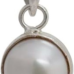 Sterling Silver Pearl Pendant For Women Men Boy Girl With German Silver Chain 3ct. Moti stone Original Certified Energized-image-1
