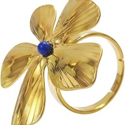 Golden Flower Shaped With Stone Finger Ring For Women and Girls-image-13