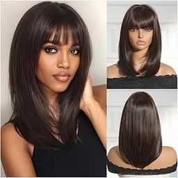 ASSU Hair Wig With Bangs | Straight Hair For Ladies | Suitable For Cosplay Fashion & Valentine'S Day Party With Wigcap 16 inch Black light Brown Mix-image-33