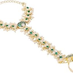 Hath Phool for Women | Gold Plated Ring Bracelet for Women Panja for Girls | Traditional Kundan Pearl Hathphool | Bridal Wedding Hand Chain | Hand Accessories for Women & Girls-49