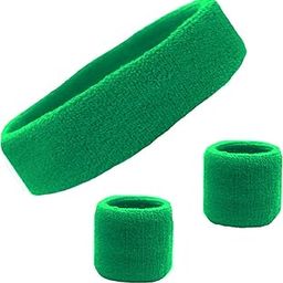 Sweatband Set Cotton Sports Headband Terry Cloth Wristband Moisture Wicking Sweat Absorbing Head Band Athletic Exercise Basketball Wrist Sweatbands and Headbands by Kenz Laurenz (Green)-image-21