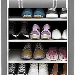 Multipurpose 4-Tiers Shoe Rack with Dustproof Zip Cover, Multiuse Wide Space Storage Rack Made by Non Woven Fabric for Footwear, Toys, Clothes (Grey)-image-18