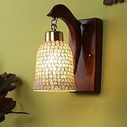 Green House Handmade Sheesha Wood Wall Light Lamp | Stylish Fish Design | Handmade Chip Glass |E27 Bulb Holder(Bulb not Included) | Diwali Decor | Bedroom, Living Room, Hallway, Dining Room-image-43