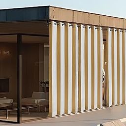 HIPPO Outdoor Stripe 180 GSM Sun Blocking Balcony Eyelet/Grommet Curtain Sun Protection, Light Filtering for Garden Patio (Beige-White, 4.5FTX7.5FT)-image-41