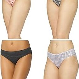Women Cotton Mid Waist Inner Elastic Waist Band Bikini Panties, Pack of 4-image-77