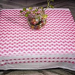ELINA ENTERPRISES Tara Center Table Top 36 x 32 Inches – Pink Zig Zag Net with 5 Inch White-Pink Mogra Lace-3