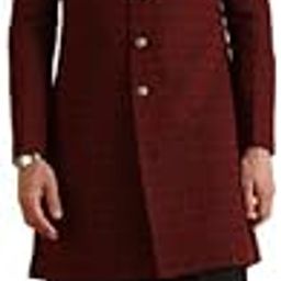 Silk Blend Kurta Sherwani Trouser Set for Men | Indo-Western Ethnic Wear for Weddings and Functions | 3 Pc Set-KA-0915-7081-T303-40