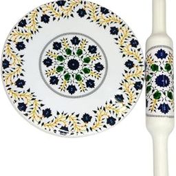 KUVI Printed White Marble Roti Maker with Wooden Belan Enamel Print/White Marble Chakla 10 Inch Diameter with Belan (Printed Enamel Chakla Belan) (Chakla belan-08-MFN)-picture-28