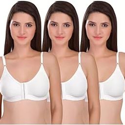 Women's Cotton Brassiere | Non-Padded | Non-Wired | Moderate Coverage | Front Open, Deep Panel and Molded Cups Regular Bra | 3 Piece |-17