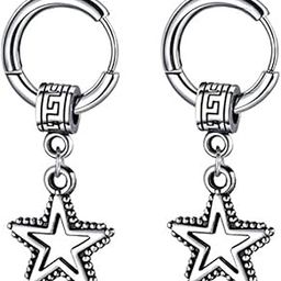 Men Star Dangle Huggie Hoop Studs Punk Titanium Steel Silver Piercing Jewelry Silver Stainless Steel Earrings For Men And Women SEr202241-image-23