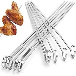 JILMAJ Stainless Steel Barbecue Sticks BBQ Roast Kabab Grill Chicken Tikka Fruit Salad Flat Metal Skewers Shish Kebab Skewers BBQ Sticks Grill Tools Oven Pan Grilling Picnic 10pce - 42cm-16