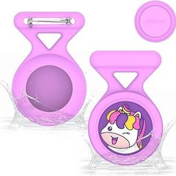Waterproof AirTag Holder Cartoon Unicorn Purple Brooch Pin AirTag Holder Silicone Waterproof AirTag Holder Anti-lost Brooch Pin AirTag Holder for Kids, Luggage, Bag, Backpack-38