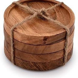 Wooden Coasters for Drinks/Natural Acacia Wood Drink Coaster Set for Drinking Glasses, Tabletop Protection for Any Table Type, Set of 4-46