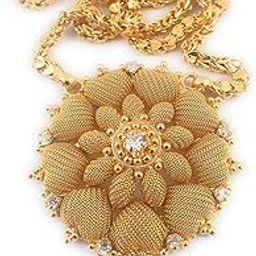 Micro Gold Plated & Copper American Diamond Traditional Designer Fashion Jewellery Dollar Chain for Women (Design 11, 24, LDE/DC-203) (Gold)-image-61
