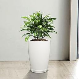 Kuber Industries Flower Pot with Plate | 14 Inch Indoor-Outdoor Plants Stand | Flower Pot for Home-Office | Flower Pot for Garden | Flower Gamla for Balcony | Plain Tower | White-image-47